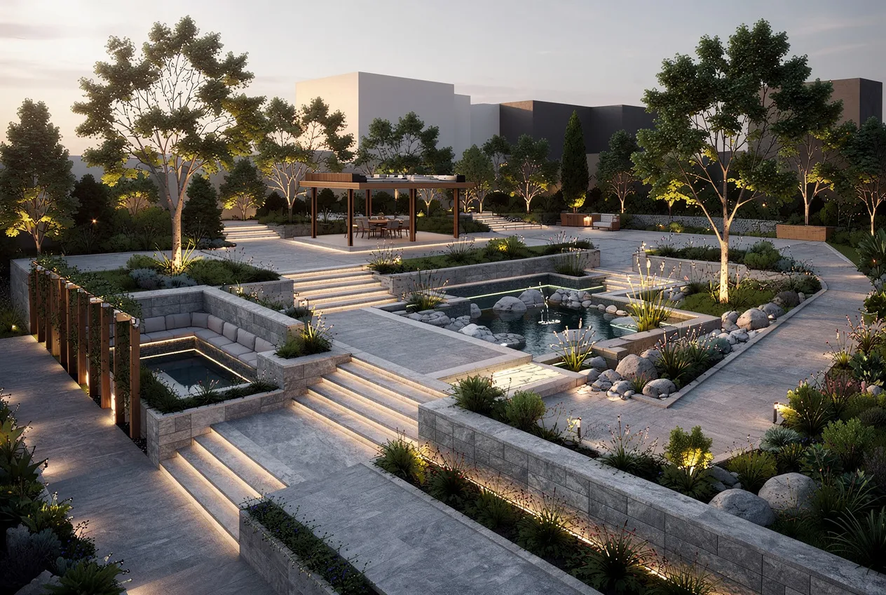 Landscape courtyard render generated by Ziannah