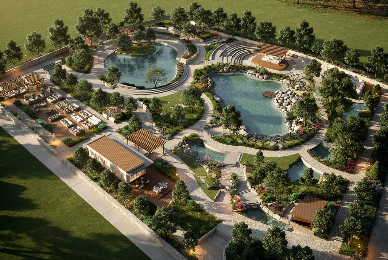 Aerial render of a community masterplan generated by Ziannah